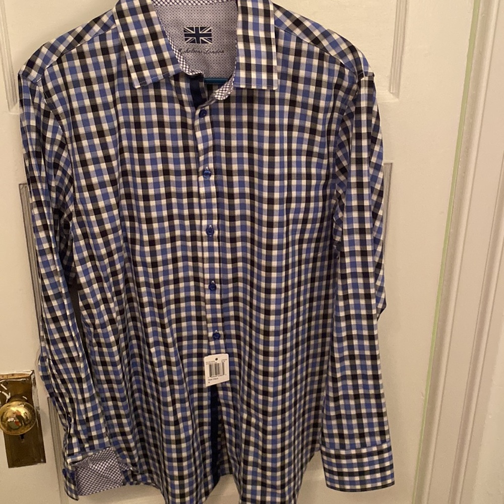 NWT Michelsons London Mens Multi Check Shirt, Medium, 15-15 1/2